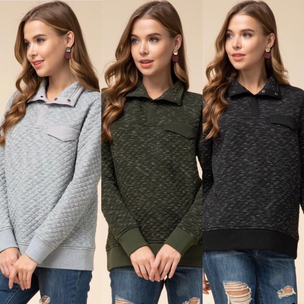 >>LAST<< Quinn Quilted Pocket Pullover - Olive - Picture 6 of 6